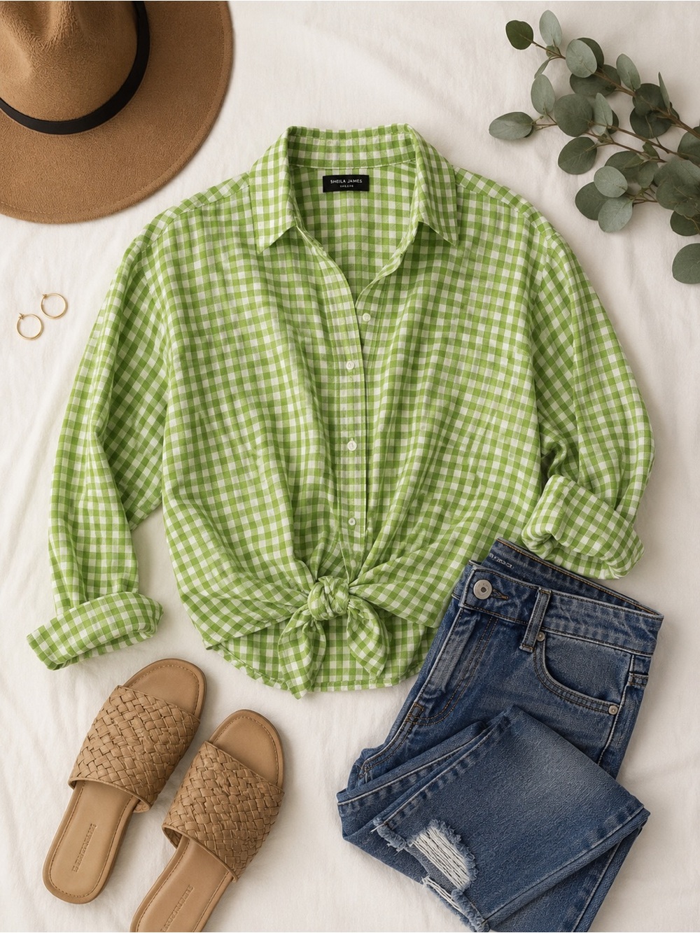 Cecile Wang Green Gingham Shirt